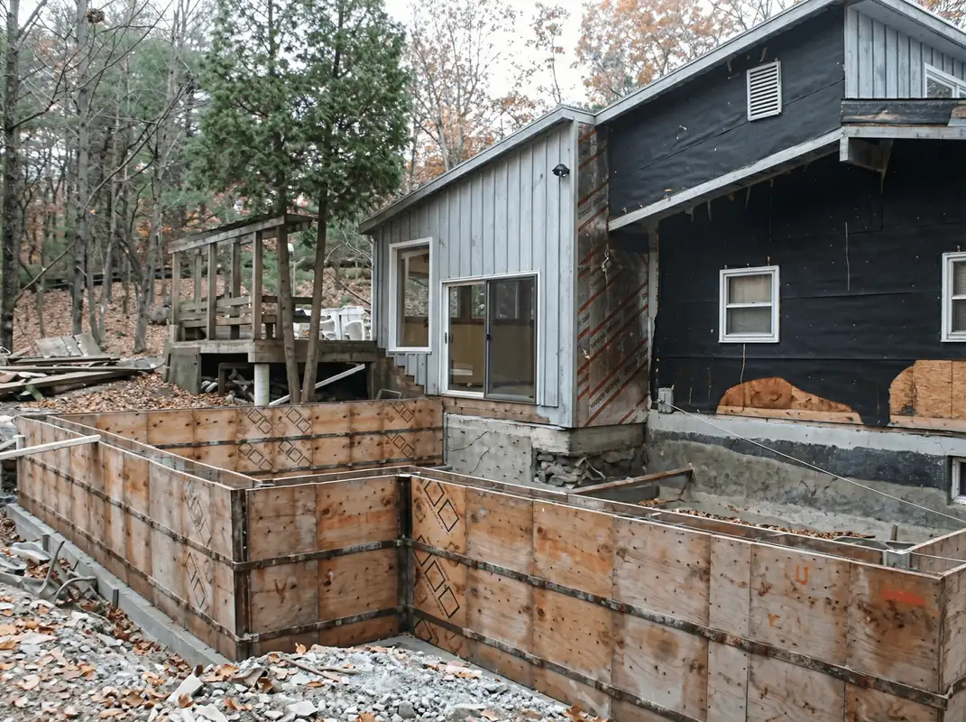 Prepared site with foundation forms for home remodeling and addition project in Hialeah, FL